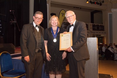 Brian Gornall receiving Honorary Fellowship from Pete Cole, Immediate Past President (University of Liverpool) and Amber Bannon, President (Environment Agency)