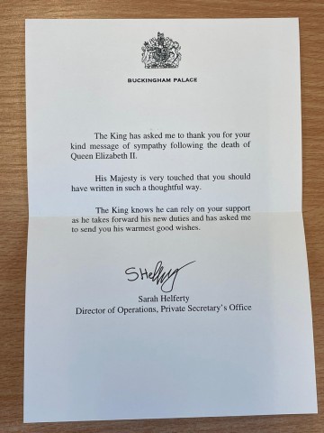 Letter of Thanks from King Charles III